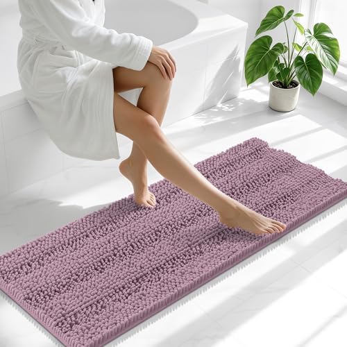 Smiry Thick Chenille Bathroom Runner Rugs 47x17, Soft Bath Mat, Deep Plum