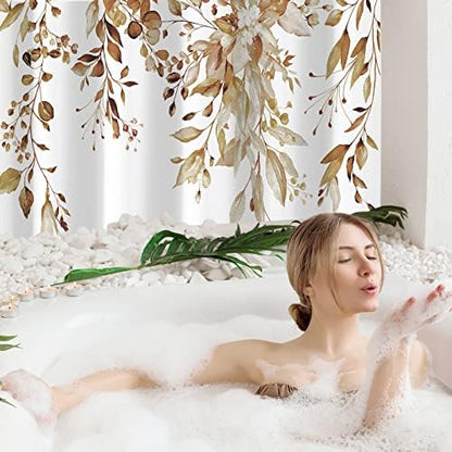 Gibelle Brown Eucalyptus Shower Curtain, Watercolor Floral Print, 108x72