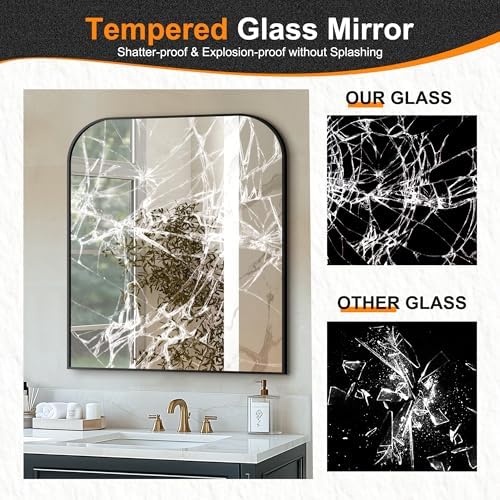 Delma 36"x30" Black Metal Framed Bathroom Mirror for Over Sink