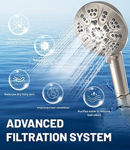 HOPOPRO 6-Mode Filtered High Pressure Handheld Shower Head, Brushed Nickle