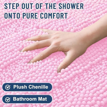 Grandaily Chenille Striped Bathroom Rugs 36x24, Extra Thick and Soft Absorbent Bath Mats, Rubber Backing, Plush Shaggy Shower Carpet, Machine Wash Dry, Bath Rug for Bathroom, Light Pink