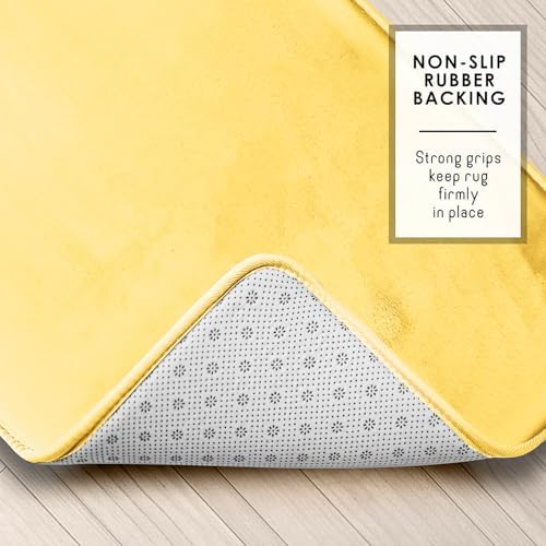 Clara Clark 2 Piece Bathroom Rugs, Velvet Memory Foam Bath Mat Set, Non-Slip Bath Rugs, Machine Wash, Dries Quickly, Ultra Soft Plush Bath Mats for Bathroom, 17 x 24 + Contour, Mellow Yellow