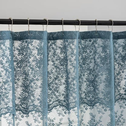 Dusty Blue Lace Shower Curtain with Valance 36x72 for Narrow Stall