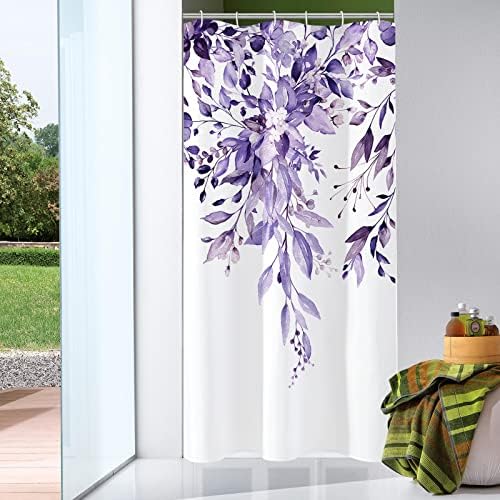 Gibelle Purple Eucalyptus Shower Curtain, Watercolor Floral Print, 36x72