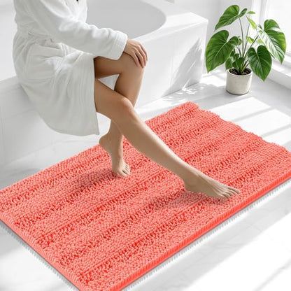 Smiry Thick Chenille Bathroom Runner Rugs 47x17, Absorbent Bath Mat, Coral