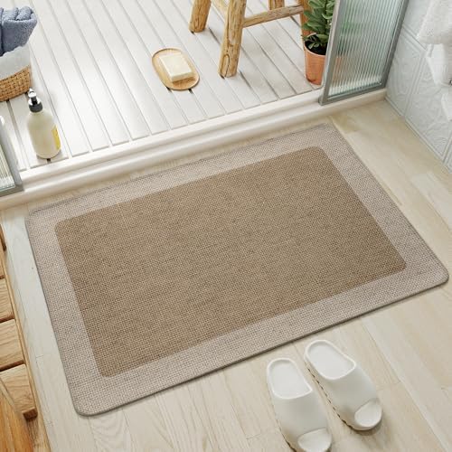 YDKGL Bath Mats for Bathroom, Non Slip Thin Bathroom Rugs, Brown 20x31