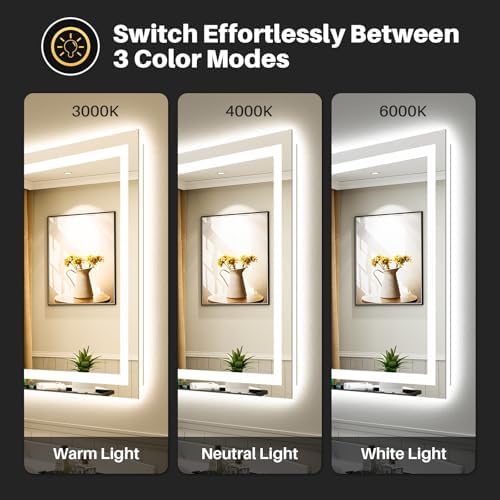 Briivue 44x36 Inch LED Bathroom Mirror with Lights, Backlit & Front Lit