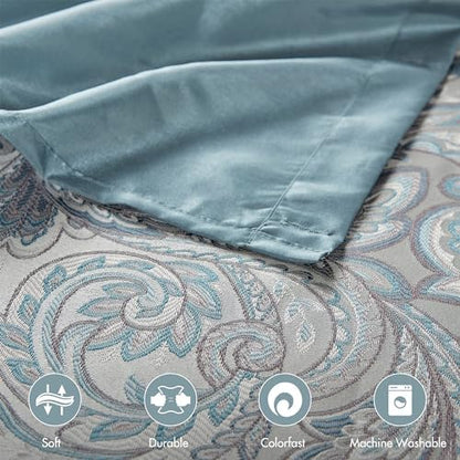 Madison Park Aubrey Shower Curtain for Bathroom, Jacquard, 72 x 72, Teal