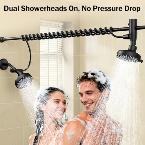 Dual Shower Head with Original Adjustable Slider, Double Showerhead, Black
