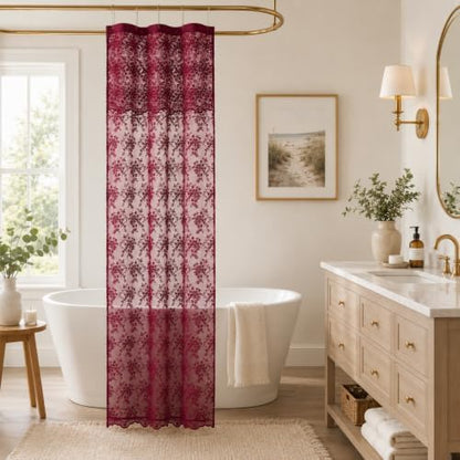 YJ YANJUN Burgundy Lace Stall Shower Curtain 36 x 72 Inch, Vintage Floral