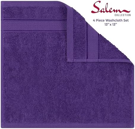 American Soft Linen Salem Washcloth Sets, 4 Piece Luxury 600 GSM 100% Cotton Washcloths for Bathroom, 13x13 inches Washrags Premium Quality Hand Face Towels, Purple