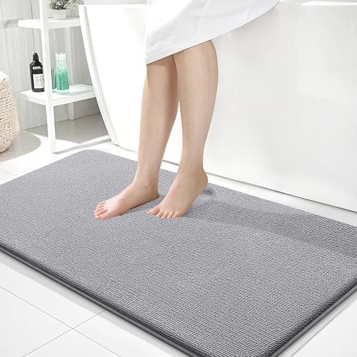 OLANLY Memory Foam Bathroom Runner Rug 44x24, Absorbent Long Bath Mat, Grey