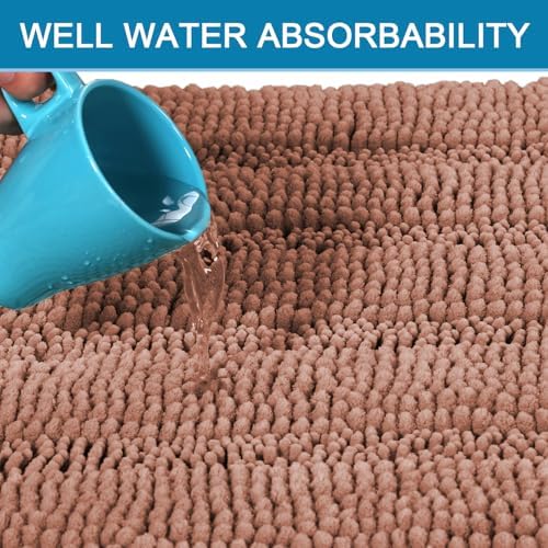 H.VERSAILTEX 2 Piece Set Bathroom Rugs Bath Mats Sets Super Absorbent Chenille Striped Bath Mats Non Skid Machine Wash Dry Rugs for Bathroom Floor (Muted Clay, 47 x 17 Plus 17 x 24 - Inches)