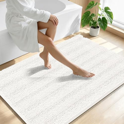 Smiry Thick Chenille Large Bathroom Runner Rugs 47x32, Soft Bath Mat, Ivory