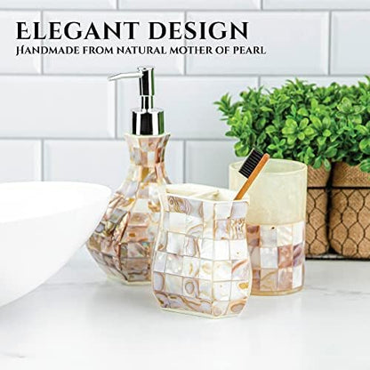 Milano Bathroom Toothbrush Holder - Decorative Bathroom Toothbrush Organizer Finished in Beautiful Mother of Pearl, 3 Slot Toothbrush Holder for Bathroom Fits Multiple Brushes