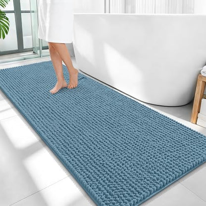 OLANLY Thick Chenille Bathroom Runner Rugs Mats 59x24, Airy Blue