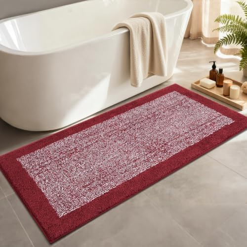 70x24 Long Bathroom Rugs Non Slip Washable, Soft Absorbent Bath Mat Red