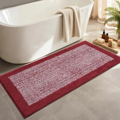 70x24 Long Bathroom Rugs Non Slip Washable, Soft Absorbent Bath Mat Red