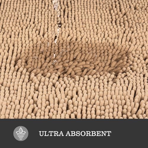 Yeaban Chenille Ivory Cream Bathroom Rug 30"x50",Non-Slip Rubber Backing