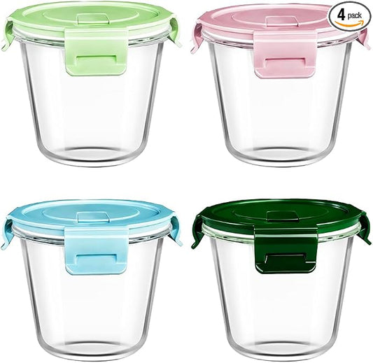 3 Cup Round Glass Food Containers With Airtight Lids, BPA-Free 23oz Round Glass Soup Storage Container Set,Food bowls for Leftover, Microwave, Dishwasher, Fridge and Freezer Safe