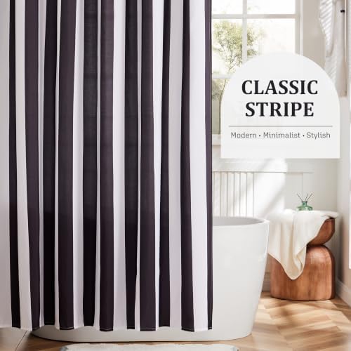 Ohocut Vertical Striped Shower Curtain, Cute Retro Vintage Stripe Bathroom Shower Curtain, Waterproof Polyester Fabric Modern Bath Curtain for Bathroom 72x72 Inches Black and White