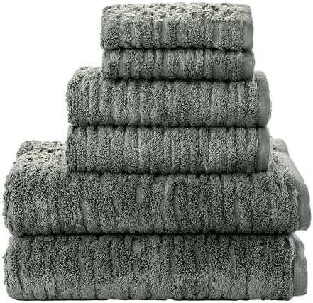 SKL Home CloudSoft Bath Towel Set, 6-Piece, 100% Cotton Luxury, Green Pine