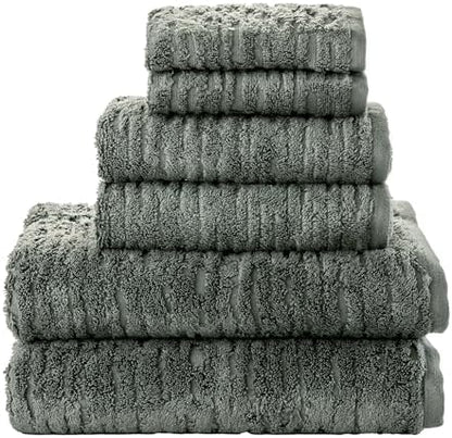SKL Home CloudSoft Bath Towel Set, 6-Piece, 100% Cotton Luxury, Green Pine