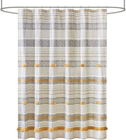 INK+IVY Cody Shower Curtain for Bathroom, Cotton, 72 x 72, Gray/Yellow