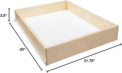 Sliding Pull-Out Shelf For Cabinets (Kitchen Replacement, Pantry Drawers, Cutlery Storage, etc.) 3 1/2" Tall - 21 3/4" Deep - Includes 3/4 Slides & Base Mounting - Clear Opening Width: (26.875" (7/8))