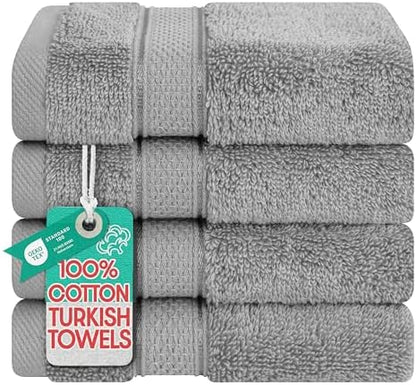 American Soft Linen Salem Washcloth Sets, 4 Piece Luxury 600 GSM 100% Cotton Washcloths for Bathroom, 13x13 inches Washrags Premium Quality Hand Face Towels, Light Grey