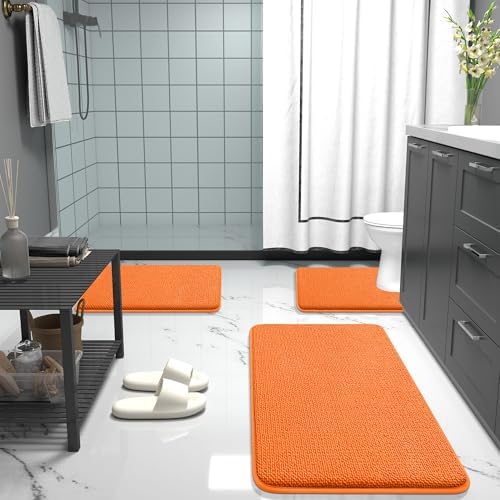 OLANLY Memory Foam Bathroom Runner Rugs 44x24, Absorbent Long Mat, Orange