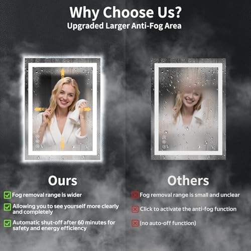 28"x20" LED Bathroom Mirror with Lights, Backlit+Frontlit, Anti-Fog