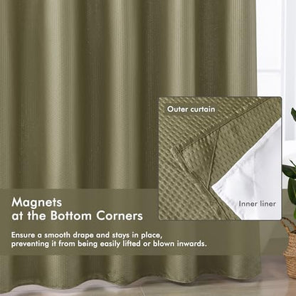 Mrs Awesome No Hook Shower Curtain with Snap-in Liner, Embossed Waffle Design Fabric Shower Curtain for Bathroom, Soft & Lightweight, 71x74, Taupe