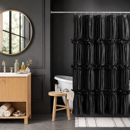 Homechoice Decor Black Ruffle Shower Curtain 60" W x 72" L Stall Size