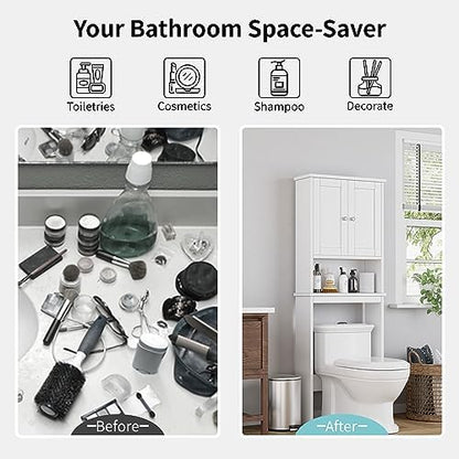 Shintenchi Over the Toilet Storage Cabinet, Bathroom Shelf Organizer with Anti-Tip Device Small Freestanding Space Saver with Adjustable Shelf，White