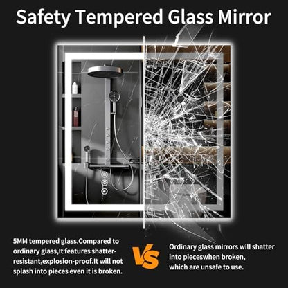 36"x36" LED Bathroom Mirror with Lights, Dimmable, Anti-Fog, Lighted Bathroom Vanity Mirror for Wall, Backlit + Front Lit, Memory Function, Shatter-Proof, Tempered Glass