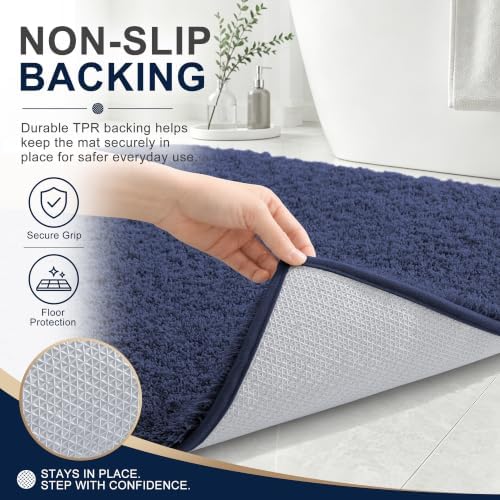 OLANLY Microfiber Bathroom Toilet Rugs U-Shaped 24x20, Soft Bath Mat, Navy