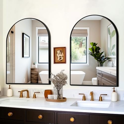 FICTOR 2 Pack 24" x 36" Arched Bathroom Vanity Mirror for Over Sink, Black