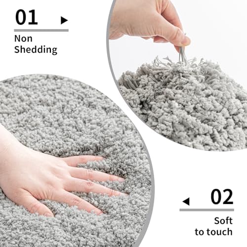 Disolla Grey Bathroom Rug 24x48 - Non-Slip Plush Thick Bath Mat, Highly Absorbent & Ultra Soft Fluffy Floor Mat, Machine Washable for Shower and Tub