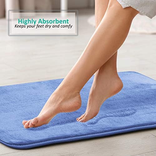 Clara Clark 3 Piece Bathroom Rugs Bath Mat Set, Velvet Memory Foam Bath Mats for Bathroom - Non-Slip, PVC Backing Bath Rugs, Washable - Dries Quickly, Blue