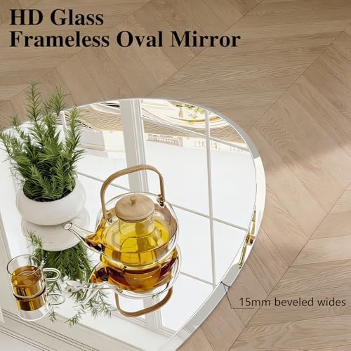 Frameless Oval Mirror, 16"x24" Oval Beveled Bathroom Mirrors