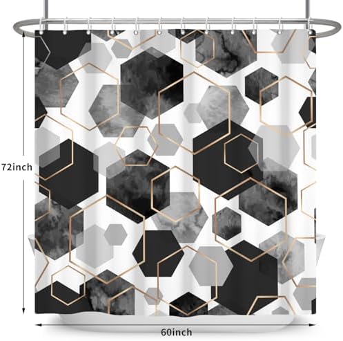deFouliao Grey Shower Curtain Modern Abstract Geometric Grid Bathroom Curtain Sets for Bathtub Home Art Decor, Waterproof Fabric Washable with Hooks, 60x72 Inch