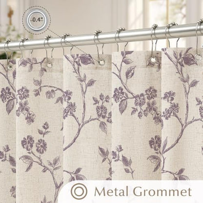 MitoVilla Long Linen Floral Shower Curtain for Bathroom,72 x 78