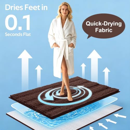 ACCUMTEK Striped Brown Toilet Bathroom Rug Mat Set 2 piece Rug Ultra Soft, Non Slip Chenille Bath Rugs, Absorbent Plush Shaggy Bath Mats for Bathroom, Bedroom, Kitchen, Shower, Tub