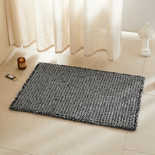 TYUU Waffle Bath Mat, Boho Bathroom Rugs Non Slip, 36x24 Black & White