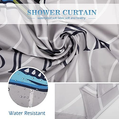 Aimego Funny Shower Curtain Blue Dinosaur Ride A Bike Pattern Cute Dino Pattern Shower Curtain Set with 12 Hooks for Bathroom Decor Accessories Bathtub Curtain, 72"x72"