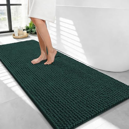 OLANLY Thick Chenille Bathroom Runner Rugs Mats 44x24, Blackish Green