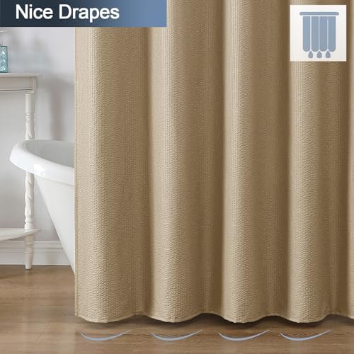 OWENIE Taupe Shower Curtain for Bathroom 84 Inches Extra Long, Elegant 3D Embossed Textured Cloth Waffle Shower Curtain, Modern Luxury Hotel Style, Water Repellent, Machine Washable, 72X84