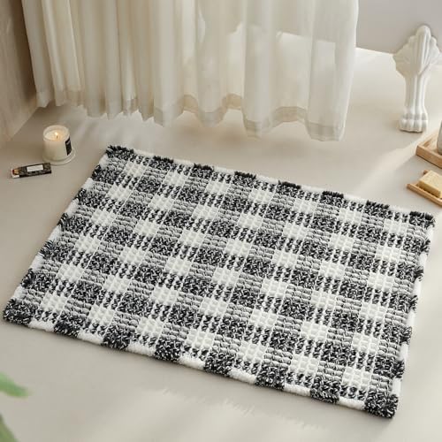 TYUU Waffle Bath Mat, Checkered Bathroom Rugs Non Slip, 36x24 Black & White