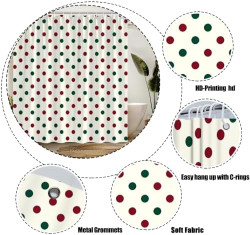 Polka Dot Christmas Shower Curtain Bathroom Decor with Hooks,75"Wx70"H